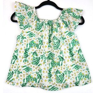 Gymboree Girls Green White Daisy Floral Flutter Sleeve Top Blouse Size M 7-8